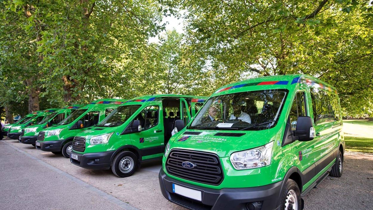 Row of green minibuses