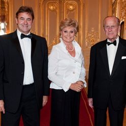 Chris Cowdrey, Angela Rippon and HRH the Duke of Edinburgh at the 2012 Windsor Castle Dinner.JPG